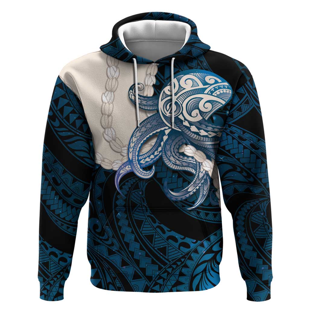 Blue Galaxy Polynesia Tribal Octopus Tattoo Hoodie Pikake Lei Polynesian Pattern LT14 Pullover Hoodie Blue - Polynesian Pride