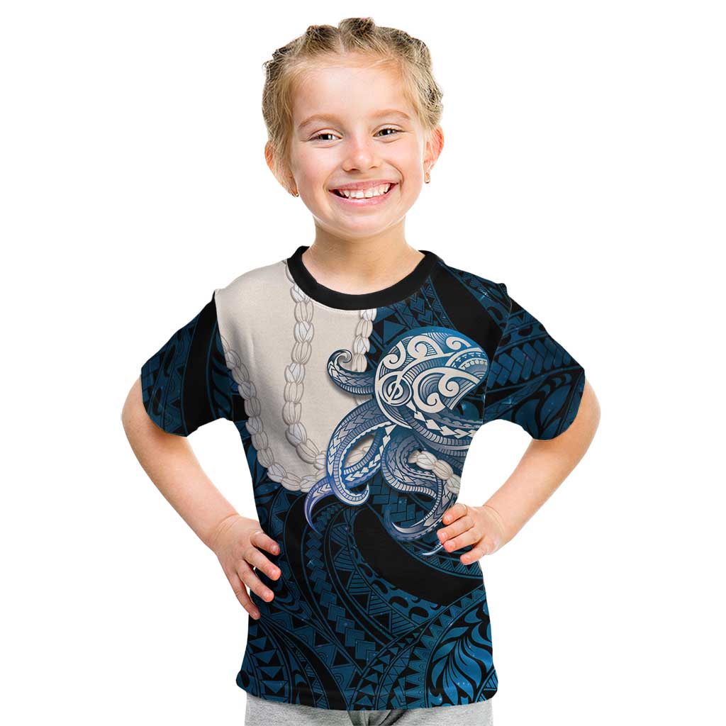 Blue Galaxy Polynesia Tribal Octopus Tattoo Kid T Shirt Pikake Lei Polynesian Pattern LT14 Blue - Polynesian Pride