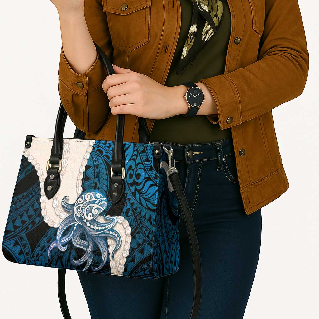 Blue Galaxy Polynesia Tribal Octopus Tattoo Leather Bag Pikake Lei Polynesian Pattern