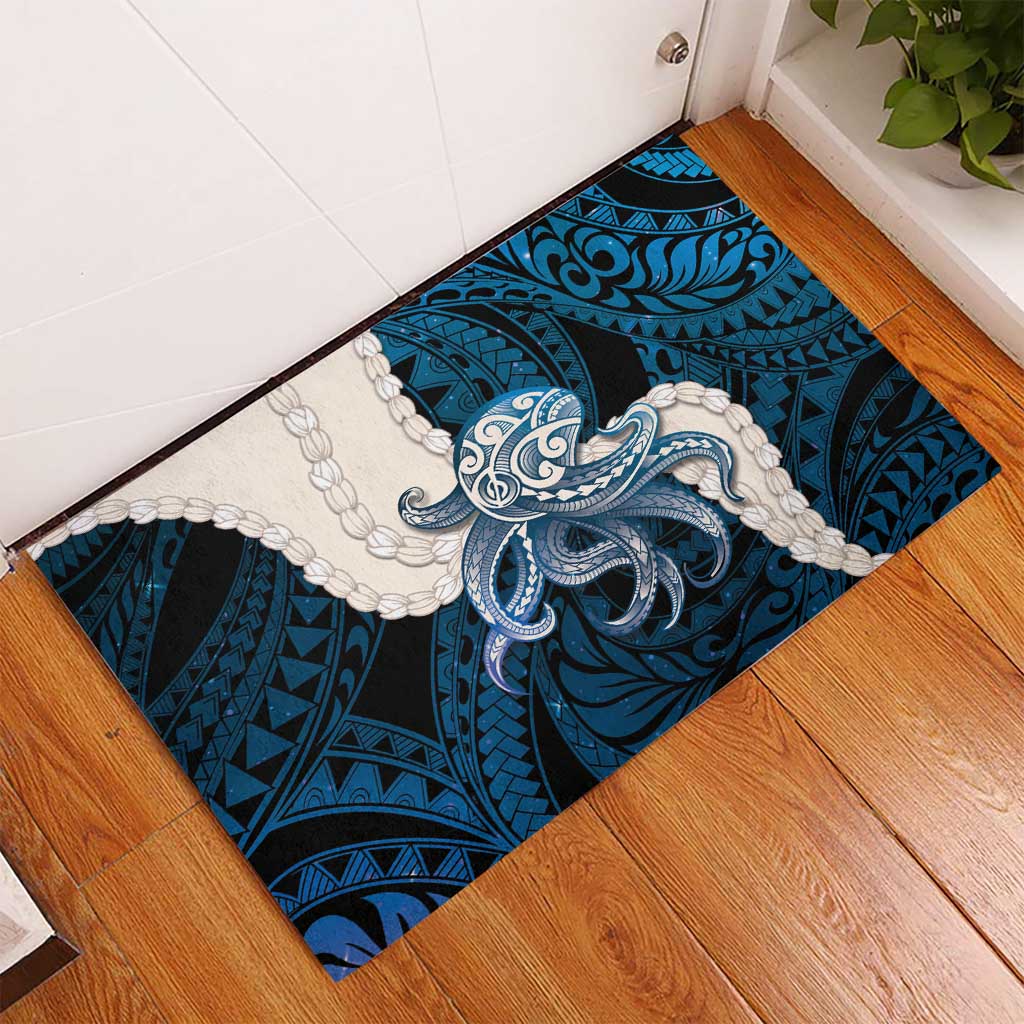 Blue Galaxy Polynesia Tribal Octopus Tattoo Rubber Doormat Pikake Lei Polynesian Pattern