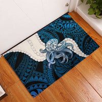 Blue Galaxy Polynesia Tribal Octopus Tattoo Rubber Doormat Pikake Lei Polynesian Pattern