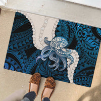 Blue Galaxy Polynesia Tribal Octopus Tattoo Rubber Doormat Pikake Lei Polynesian Pattern