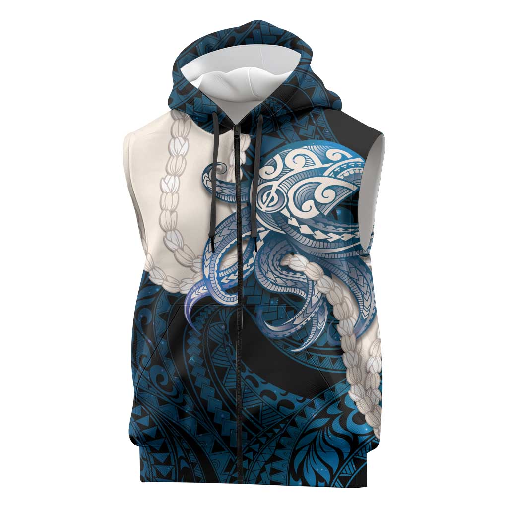Blue Galaxy Polynesia Tribal Octopus Tattoo Sleeveless Zip Hoodie Pikake Lei Polynesian Pattern LT14 Blue - Polynesian Pride