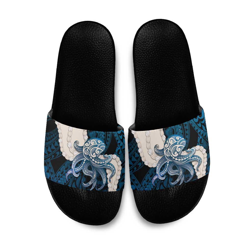 Blue Galaxy Polynesia Tribal Octopus Tattoo Slide Sandals Pikake Lei Polynesian Pattern LT14 Blue - Polynesian Pride