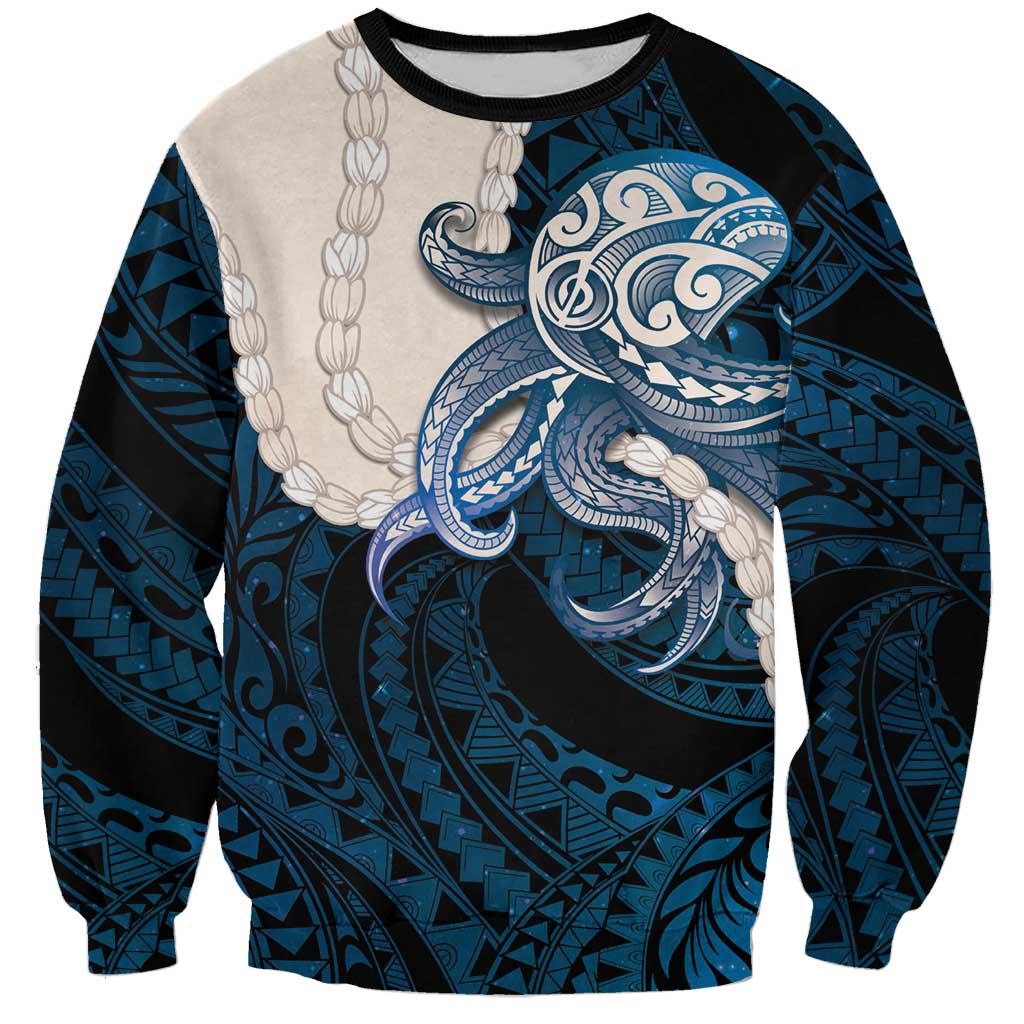 Blue Galaxy Polynesia Tribal Octopus Tattoo Sweatshirt Pikake Lei Polynesian Pattern LT14 Unisex Blue - Polynesian Pride
