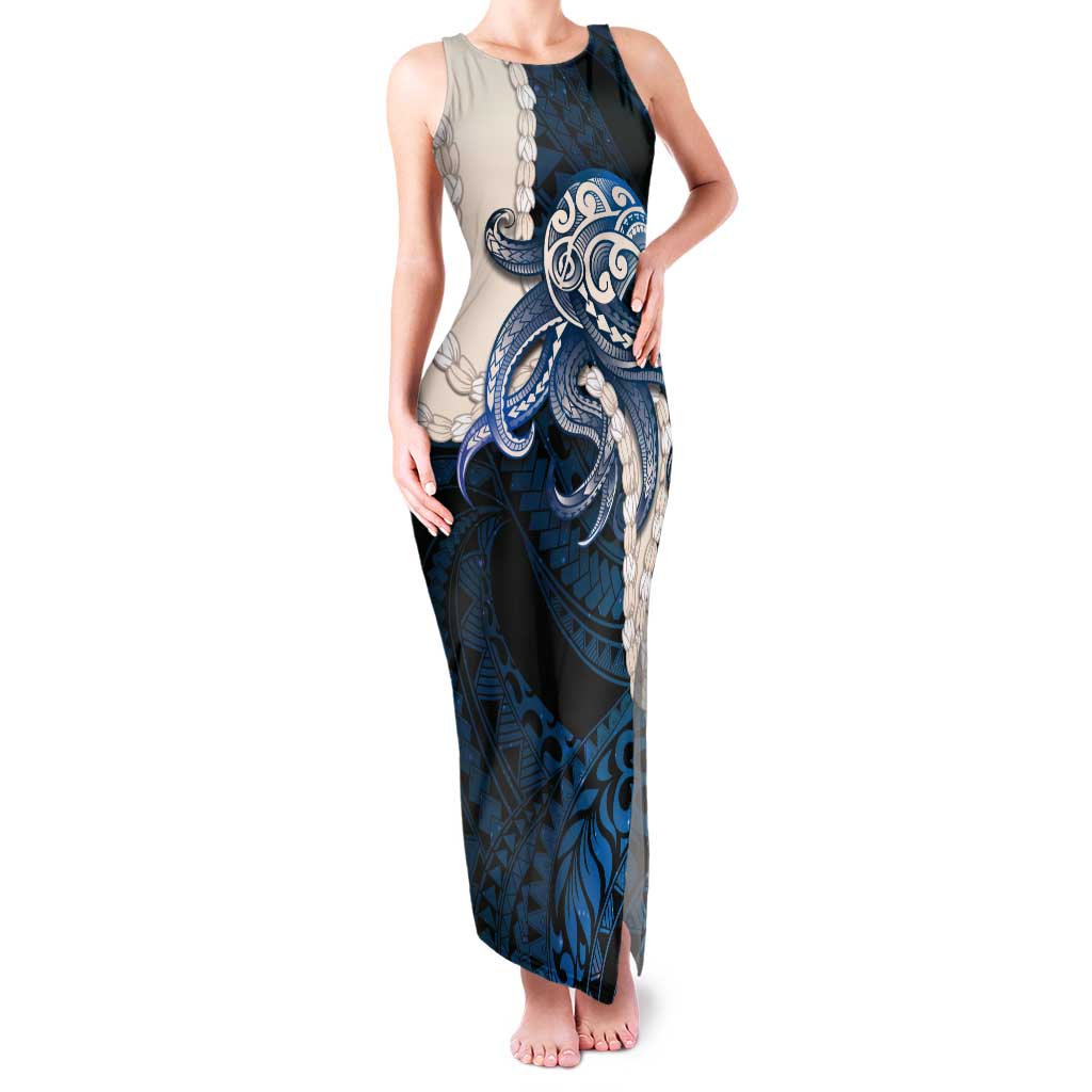 Blue Galaxy Polynesia Tribal Octopus Tattoo Tank Maxi Dress Pikake Lei Polynesian Pattern LT14 Women Blue - Polynesian Pride