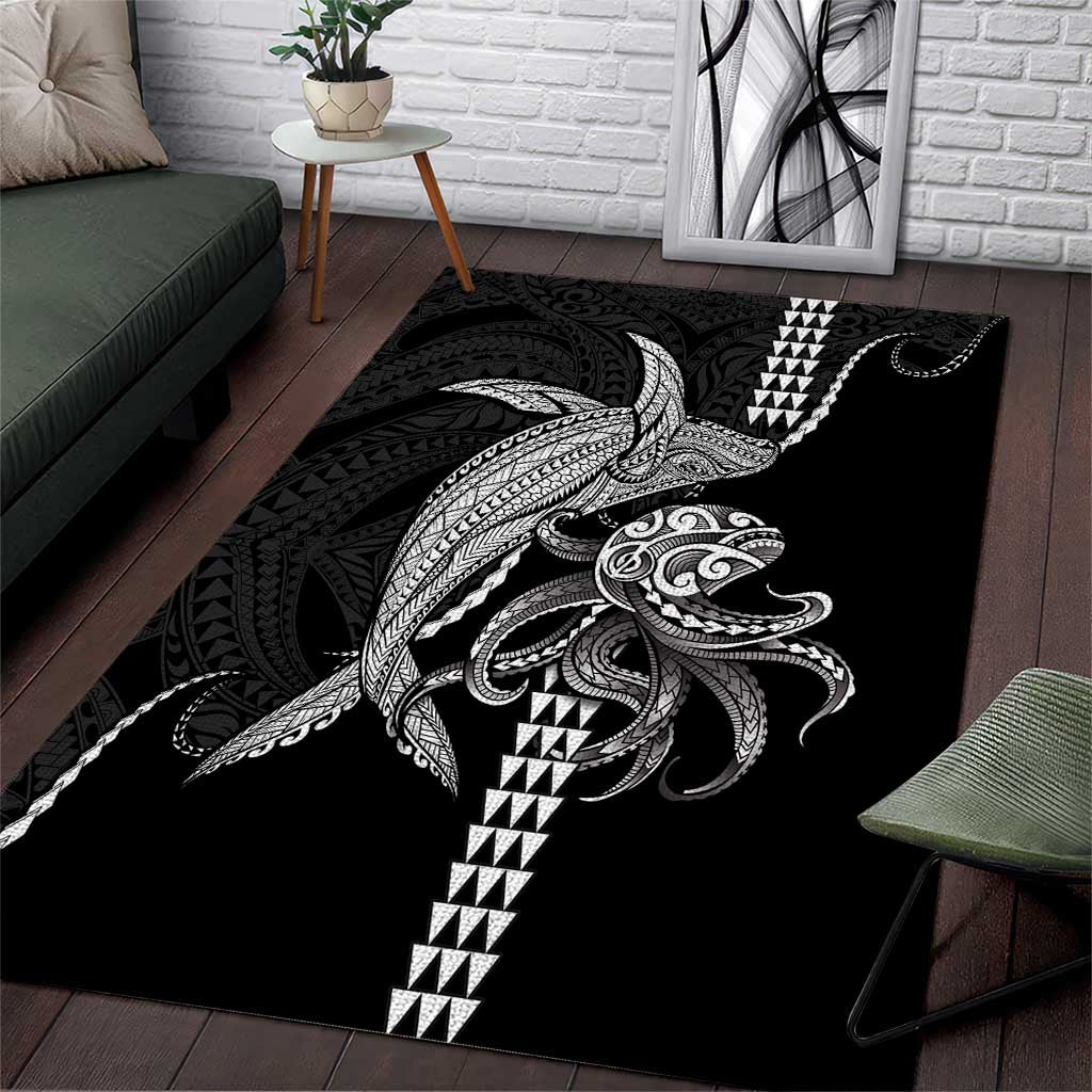 Kanaloa Aloha Hawaii Area Rug Humpback Whale Octopus Tattoo Kakau Pattern LT14 Black - Polynesian Pride