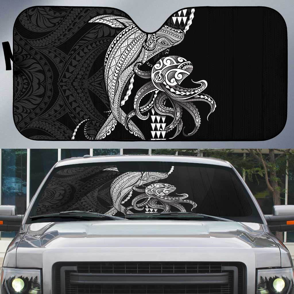 Kanaloa Aloha Hawaii Auto Sun Shade Humpback Whale Octopus Tattoo Kakau Pattern LT14 Black - Polynesian Pride