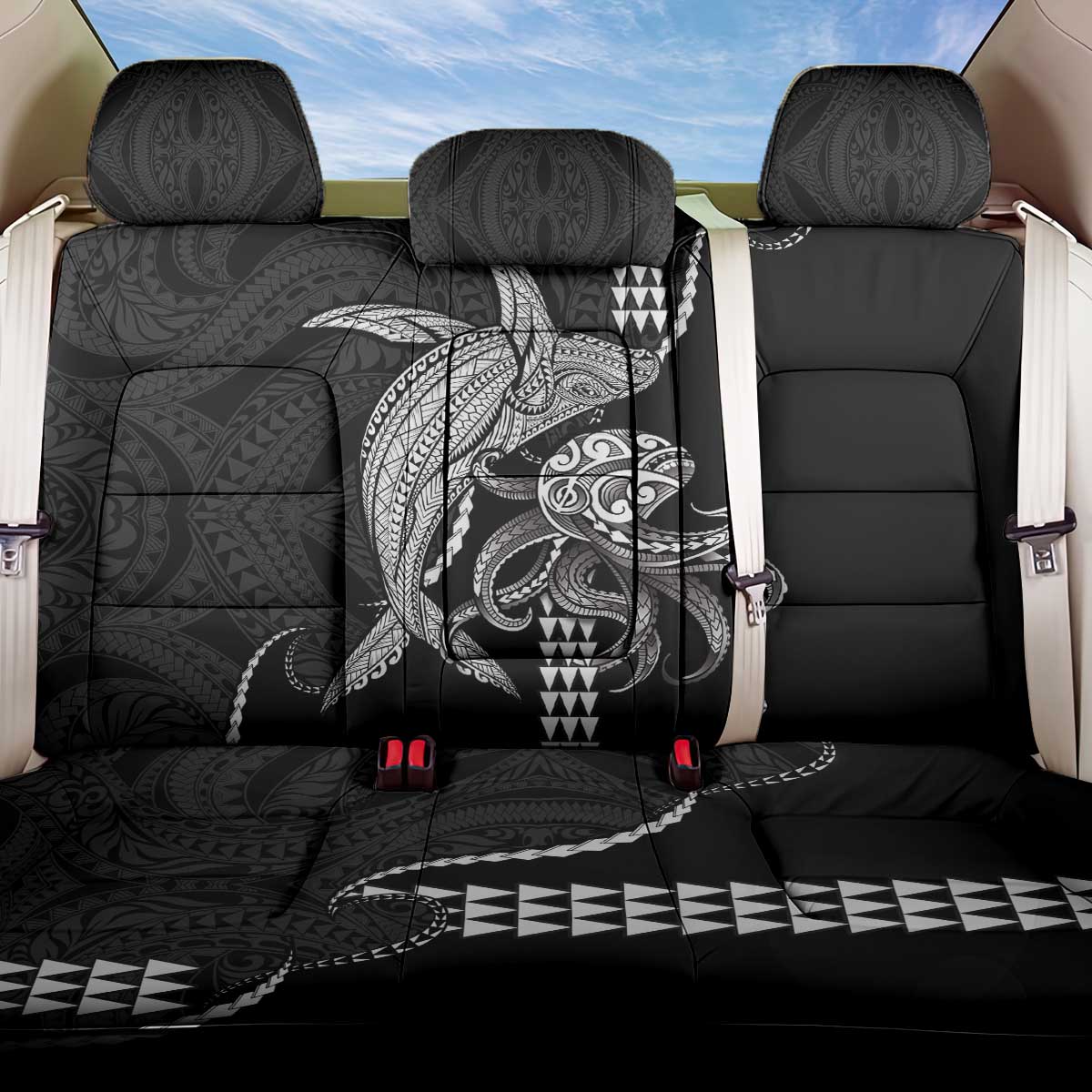 Kanaloa Aloha Hawaii Back Car Seat Cover Humpback Whale Octopus Tattoo Kakau Pattern LT14 One Size Black - Polynesian Pride