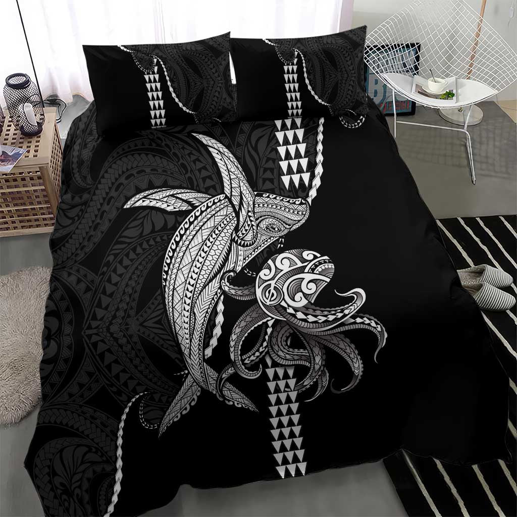 Kanaloa Aloha Hawaii Bedding Set Humpback Whale Octopus Tattoo Kakau Pattern