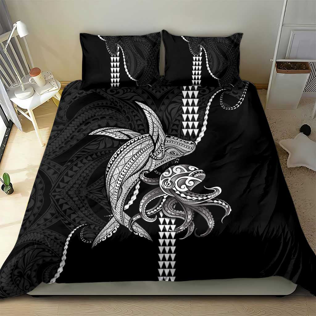 Kanaloa Aloha Hawaii Bedding Set Humpback Whale Octopus Tattoo Kakau Pattern