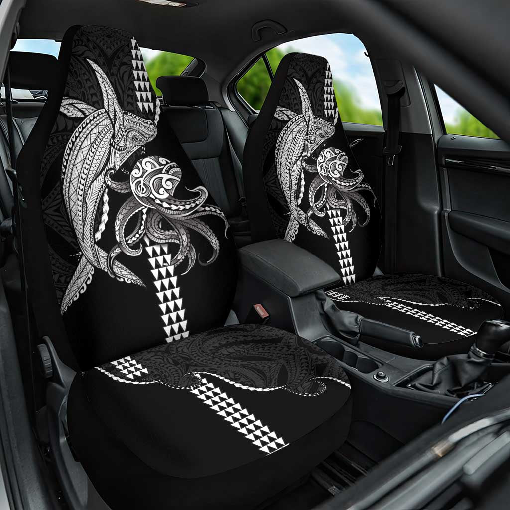 Kanaloa Aloha Hawaii Car Seat Cover Humpback Whale Octopus Tattoo Kakau Pattern LT14 One Size Black - Polynesian Pride