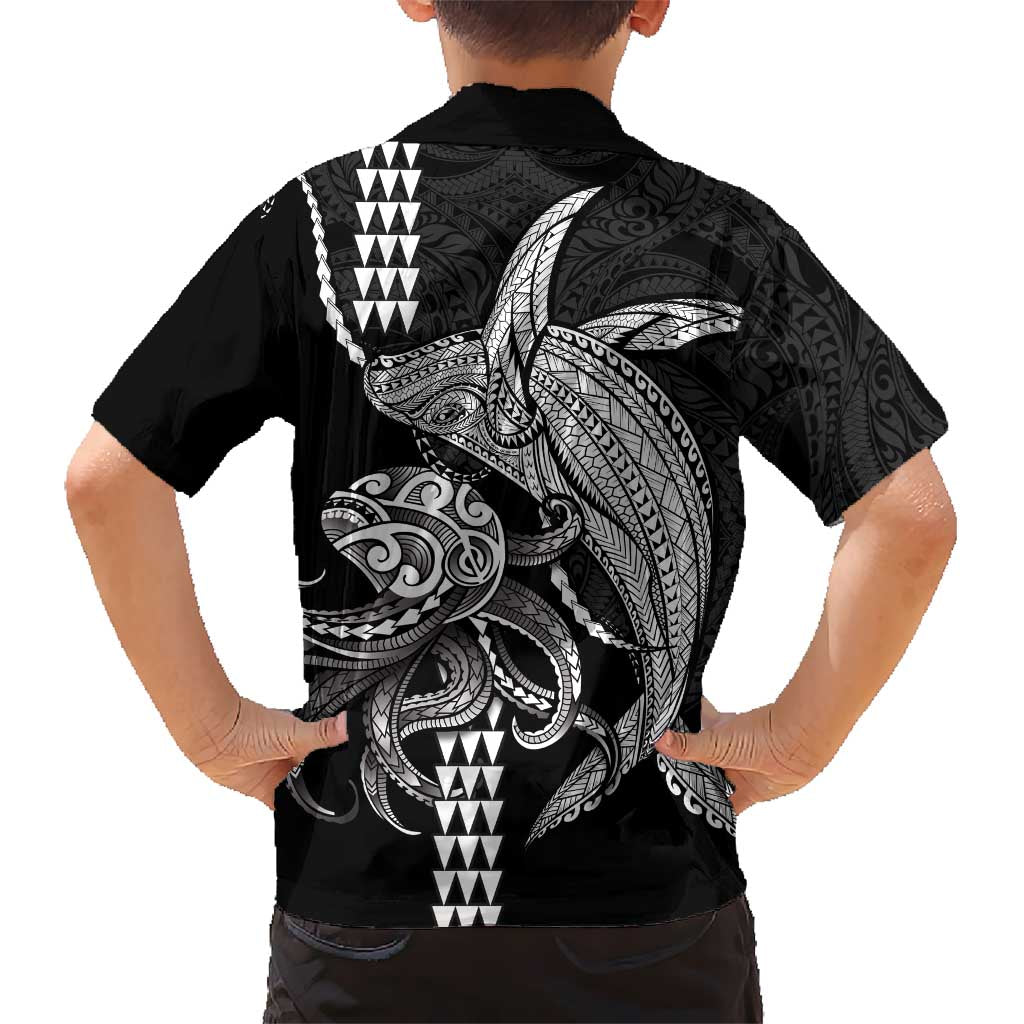 Kanaloa Aloha Hawaii Family Matching Puletasi and Hawaiian Shirt Humpback Whale Octopus Tattoo Kakau Pattern LT14 - Polynesian Pride
