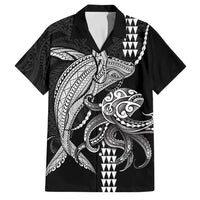 Kanaloa Aloha Hawaii Family Matching Puletasi and Hawaiian Shirt Humpback Whale Octopus Tattoo Kakau Pattern LT14 Dad's Shirt - Short Sleeve Black - Polynesian Pride