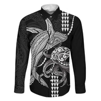 Kanaloa Aloha Hawaii Family Matching Summer Maxi Dress and Hawaiian Shirt Humpback Whale Octopus Tattoo Kakau Pattern LT14 Dad's Shirt - Long Sleeve Black - Polynesian Pride