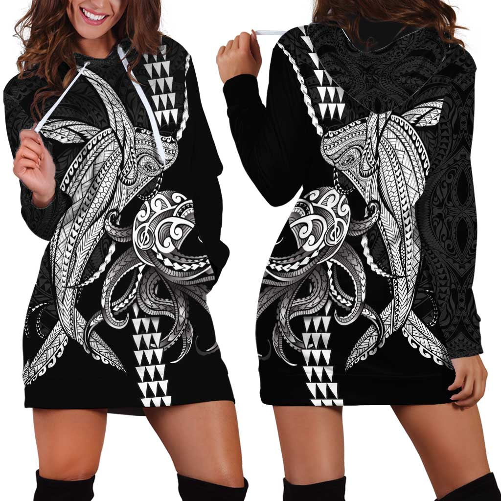 Kanaloa Aloha Hawaii Hoodie Dress Humpback Whale Octopus Tattoo Kakau Pattern LT14 - Polynesian Pride