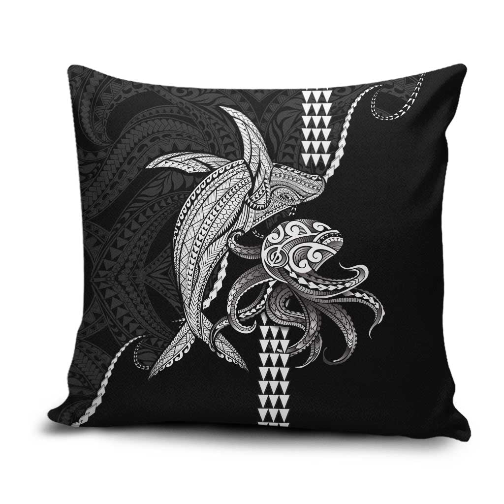 Kanaloa Aloha Hawaii Pillow Cover Humpback Whale Octopus Tattoo Kakau Pattern LT14 Black - Polynesian Pride