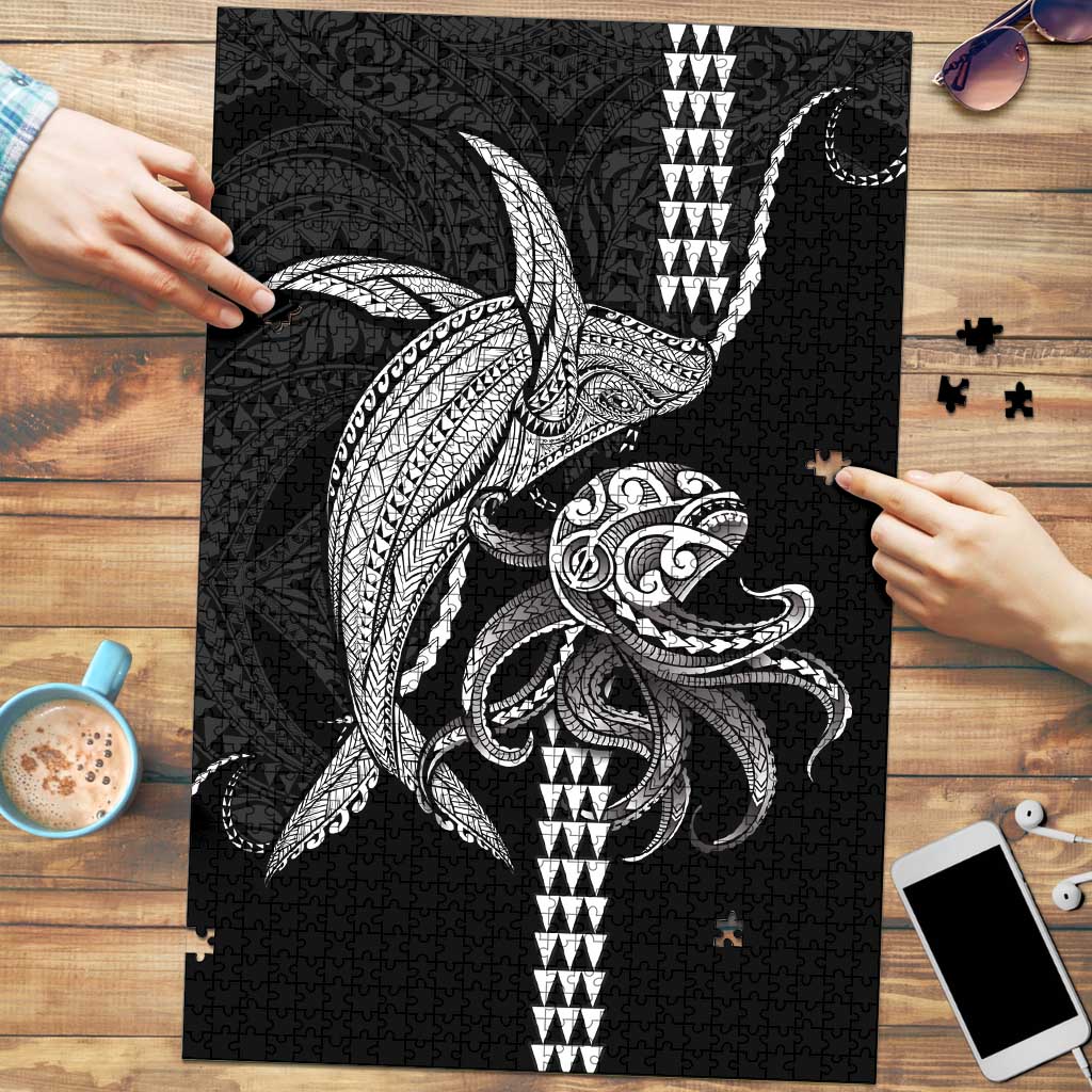 Kanaloa Aloha Hawaii Puzzle Humpback Whale Octopus Tattoo Kakau Pattern LT14 Black - Polynesian Pride