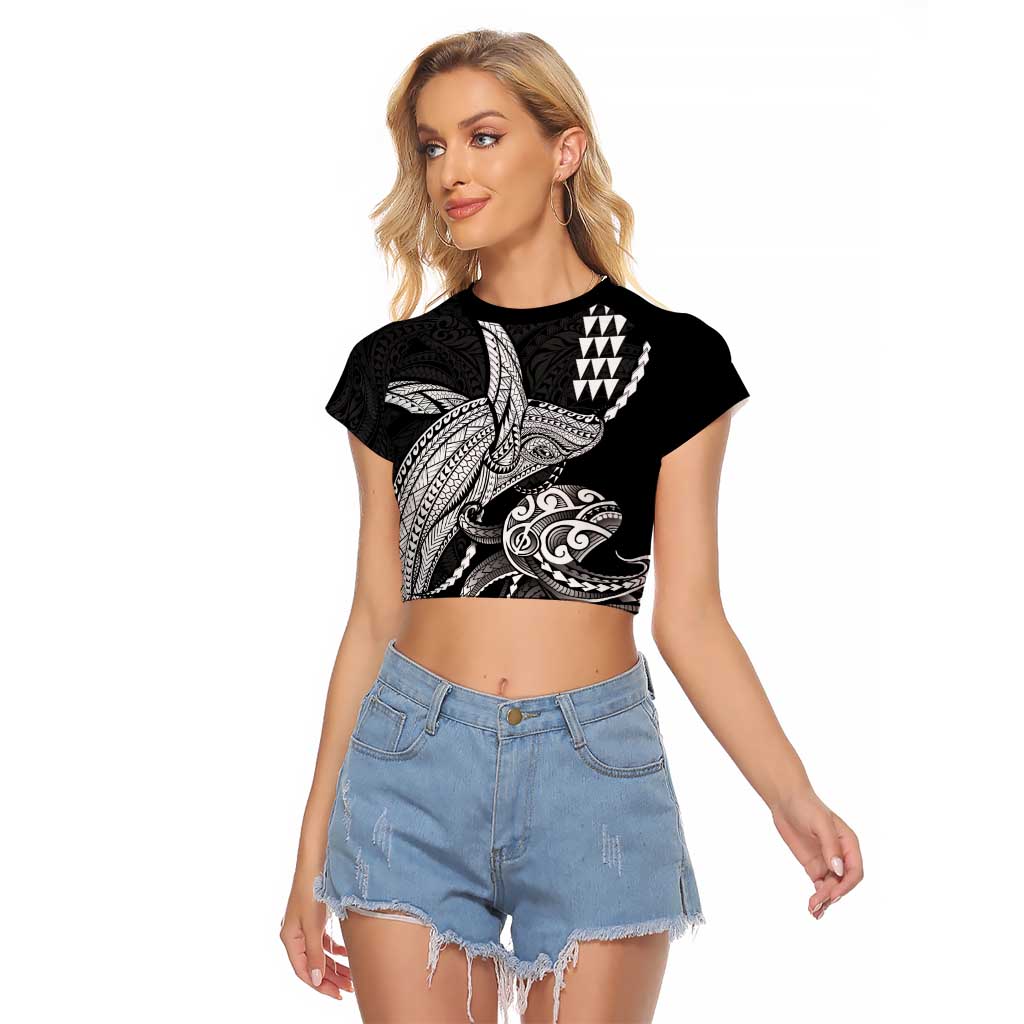 Kanaloa Aloha Hawaii Raglan Cropped T Shirt Humpback Whale Octopus Tattoo Kakau Pattern