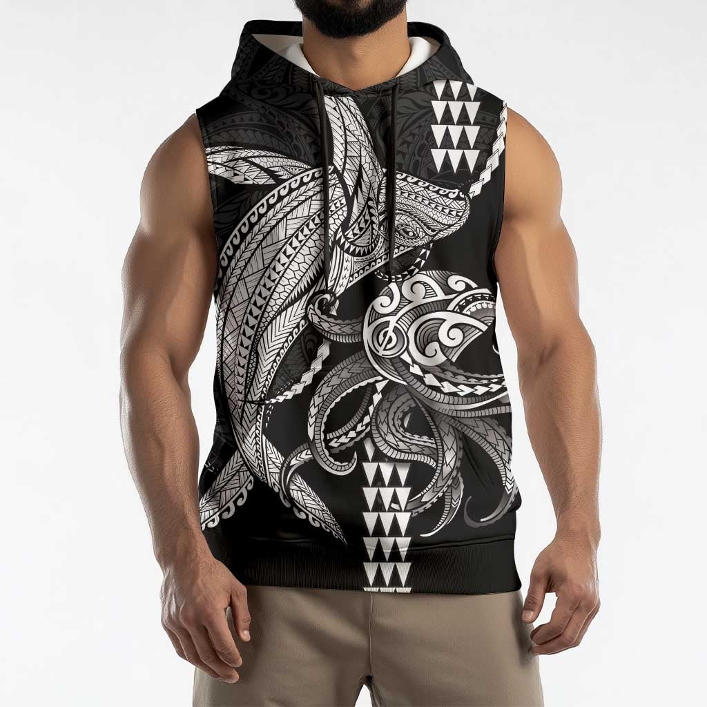 Kanaloa Aloha Hawaii Sleeveless Hoodie Humpback Whale Octopus Tattoo Kakau Pattern LT14 - Polynesian Pride