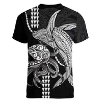 Kanaloa Aloha Hawaii Women V-Neck T-Shirt Humpback Whale Octopus Tattoo Kakau Pattern LT14 - Polynesian Pride