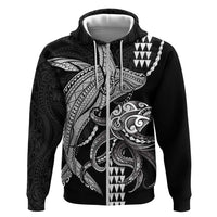 Kanaloa Aloha Hawaii Zip Hoodie Humpback Whale Octopus Tattoo Kakau Pattern LT14 Zip Hoodie Black - Polynesian Pride