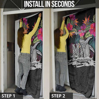 Personalised Hawaii Door Cover Humpback Whale Tattoo With Tropical Flowers Black