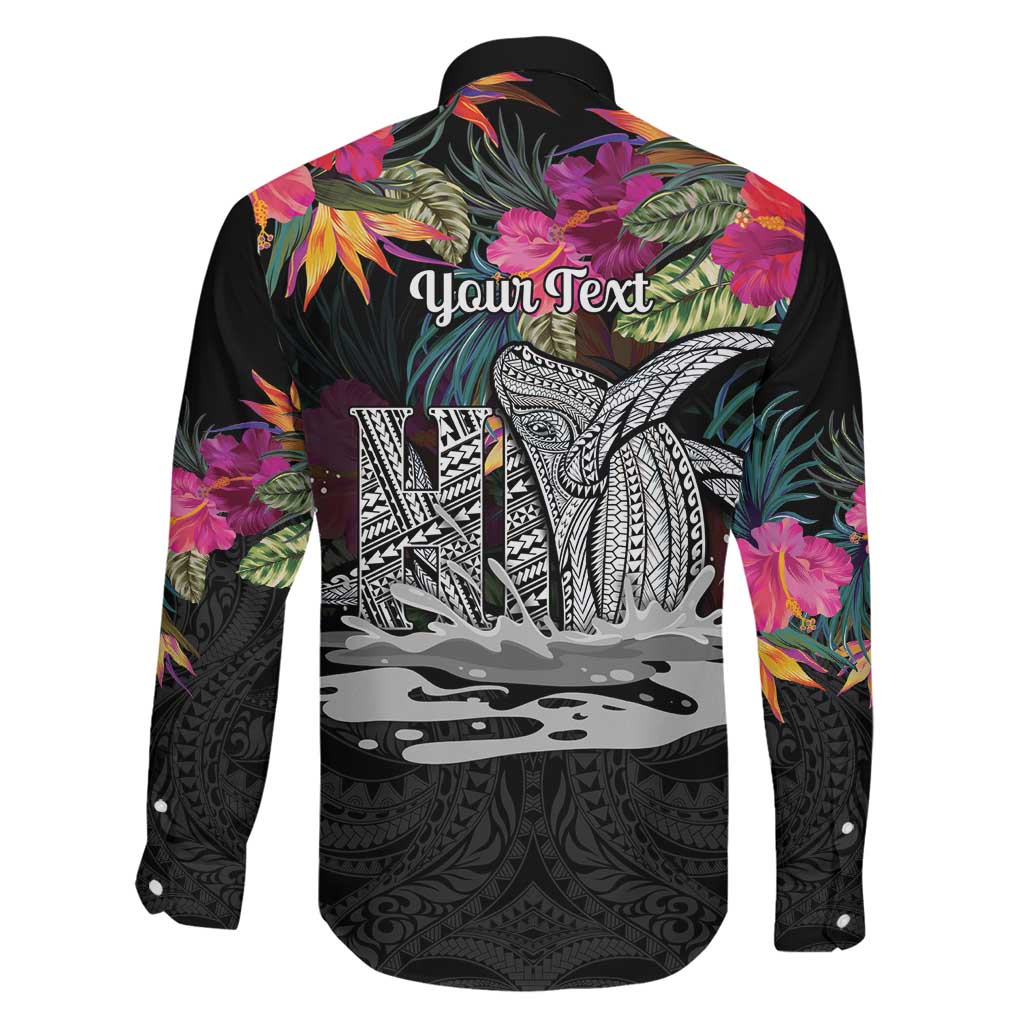 Personalised Hawaii Family Matching Mermaid Dress and Hawaiian Shirt Humpback Whale Tattoo With Tropical Flowers Black LT14 - Polynesian Pride