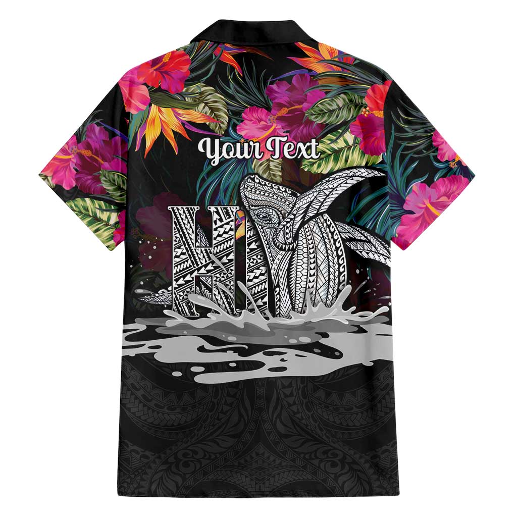 Personalised Hawaii Family Matching Tank Maxi Dress and Hawaiian Shirt Humpback Whale Tattoo With Tropical Flowers Black LT14 - Polynesian Pride