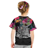 Personalised Hawaii Kid T Shirt Humpback Whale Tattoo With Tropical Flowers Black LT14 - Polynesian Pride