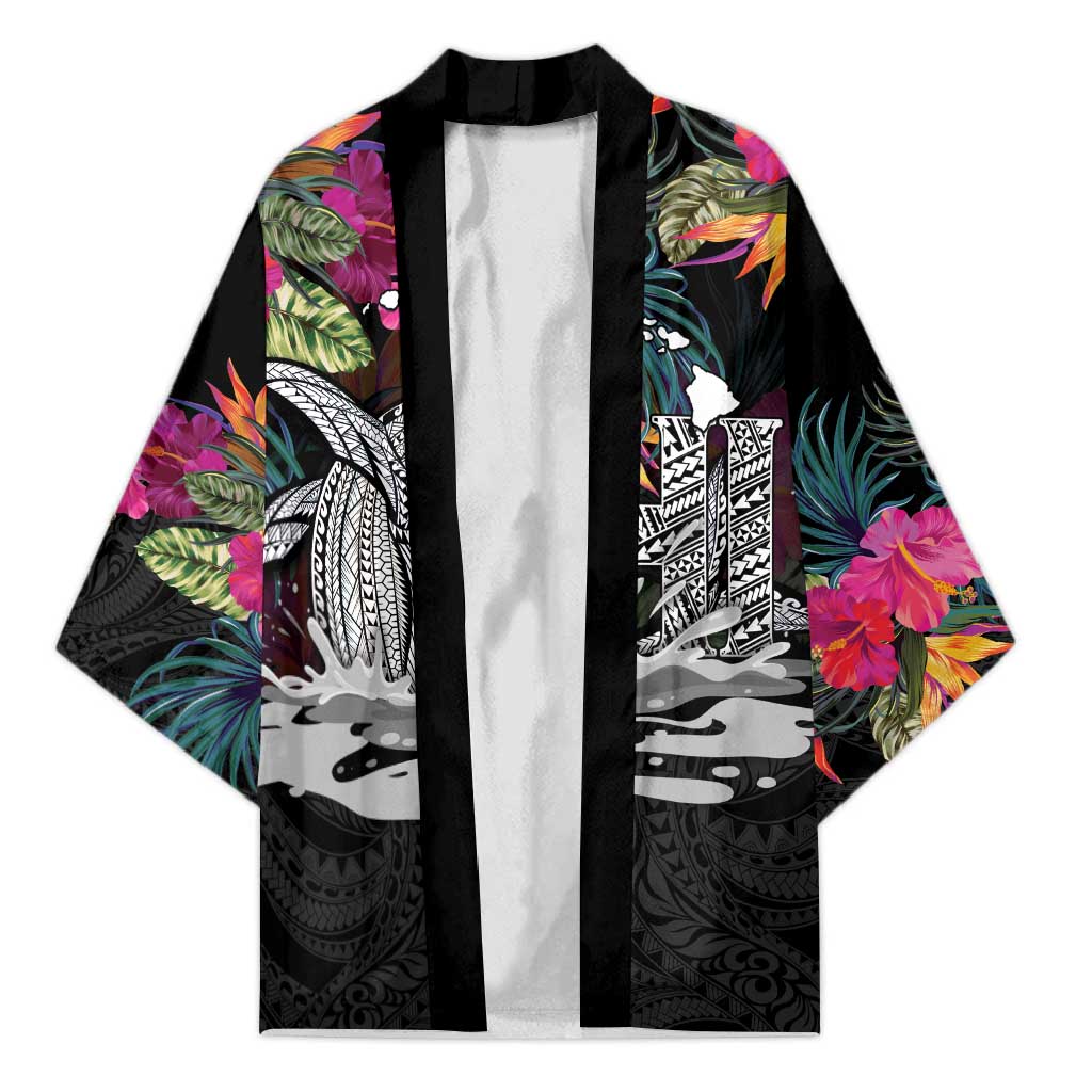 Personalised Hawaii Kimono Humpback Whale Tattoo With Tropical Flowers Black LT14 Unisex Black - Polynesian Pride