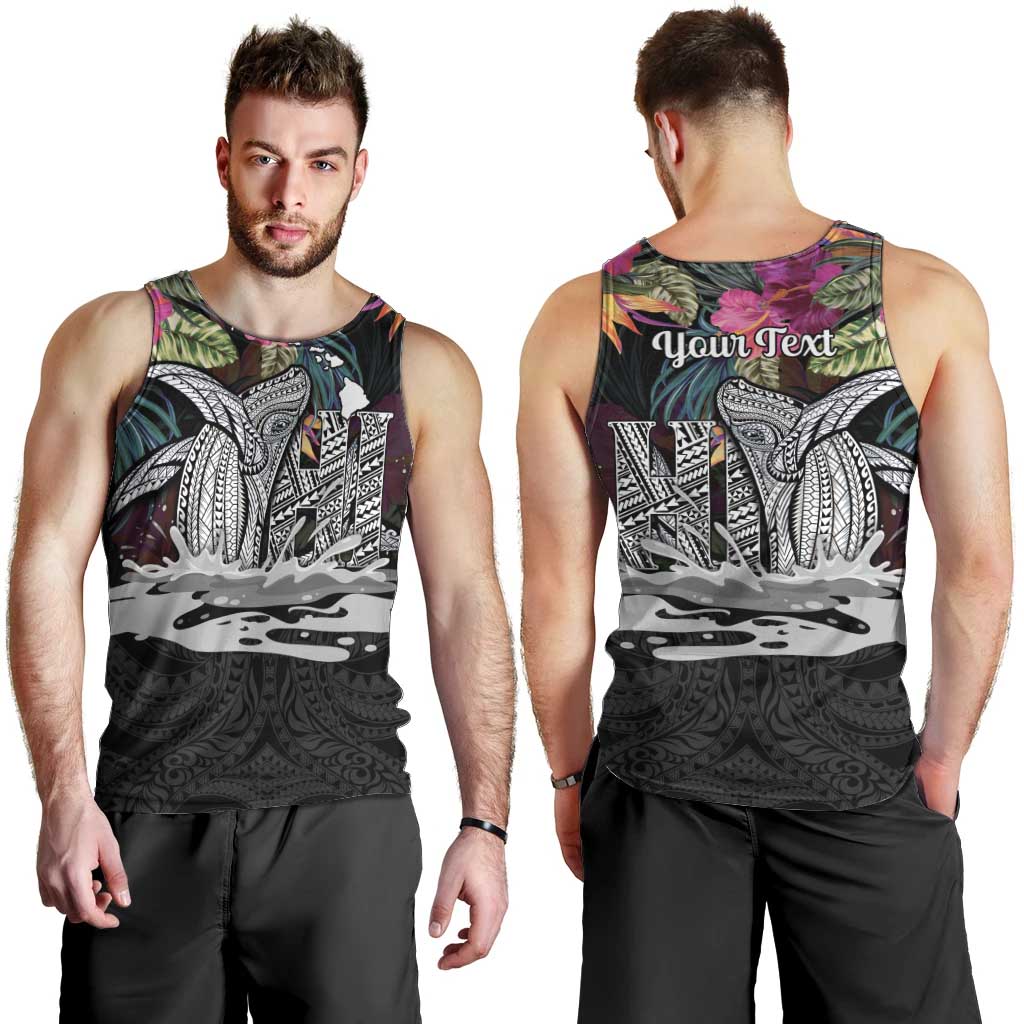 Personalised Hawaii Men Tank Top Humpback Whale Tattoo With Tropical Flowers Black LT14 - Polynesian Pride