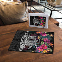 Personalised Hawaii Puzzle Humpback Whale Tattoo With Tropical Flowers Black LT14 - Polynesian Pride