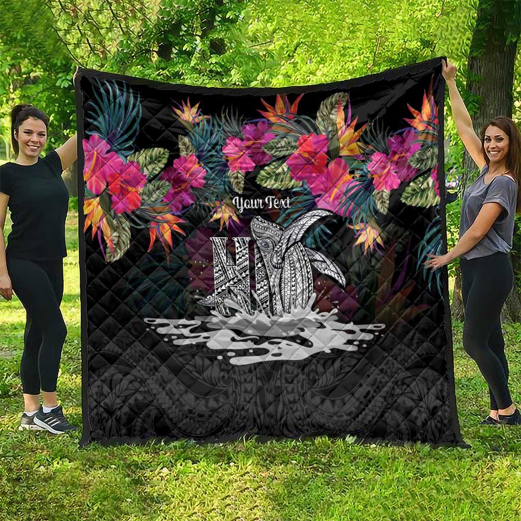 Personalised Hawaii Quilt Humpback Whale Tattoo With Tropical Flowers Black LT14 - Polynesian Pride