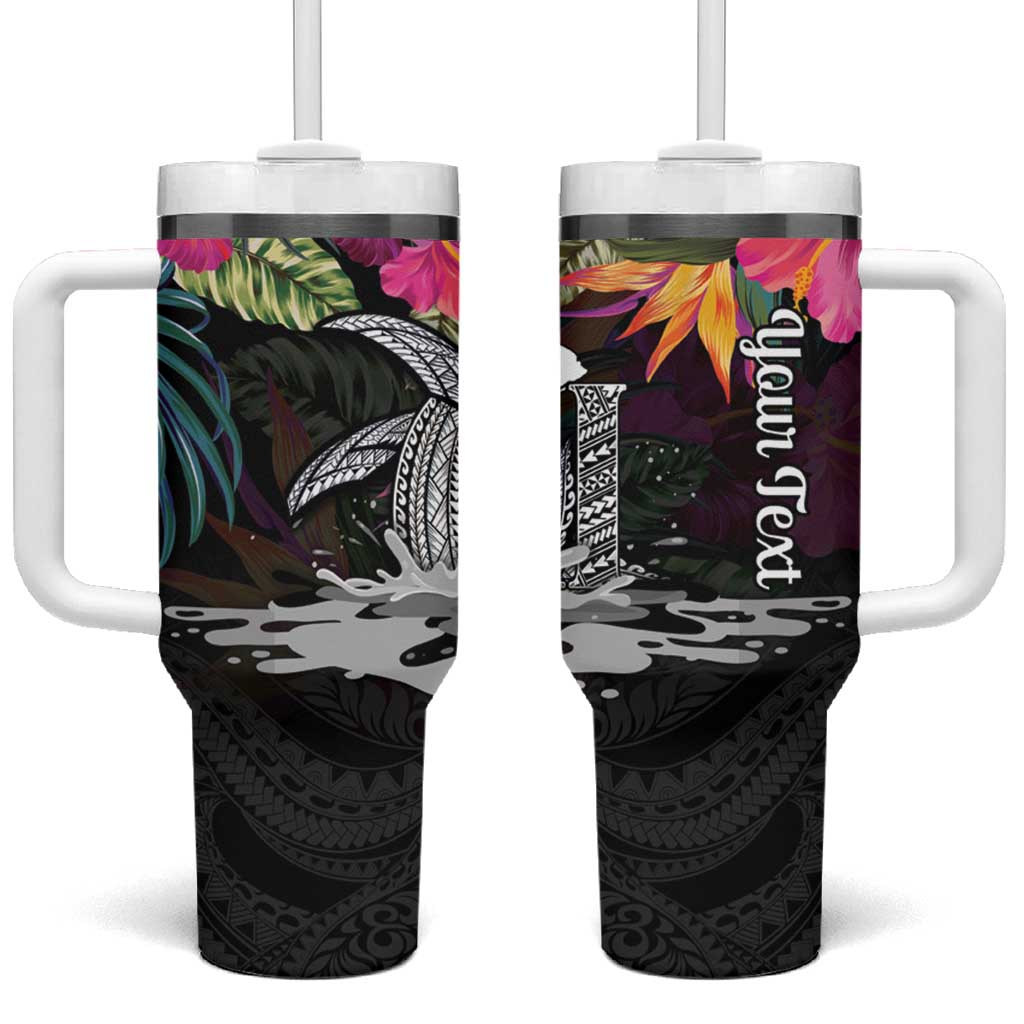 Personalised Hawaii Tumbler With Handle Humpback Whale Tattoo With Tropical Flowers Black LT14 One Size: 40 oz Black - Polynesian Pride