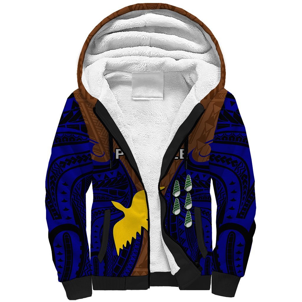 Papua New Guinea Sherpa Hoodie Manus Province Mix Coat Of Arms Polynesian Art LT14 Unisex Brown - Polynesian Pride