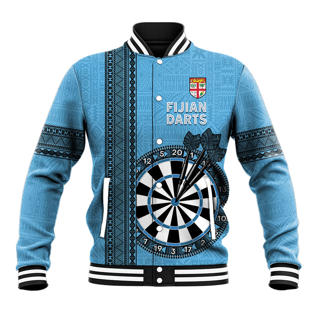 Personalised Fiji Darts Baseball Jacket Fijian Tapa Pattern - Blue