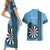 Personalised Fiji Darts Couples Matching Short Sleeve Bodycon Dress and Hawaiian Shirt Fijian Tapa Pattern - Blue