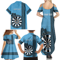 Personalised Fiji Darts Family Matching Summer Maxi Dress and Hawaiian Shirt Fijian Tapa Pattern - Blue
