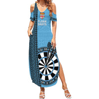 Personalised Fiji Darts Family Matching Summer Maxi Dress and Hawaiian Shirt Fijian Tapa Pattern - Blue