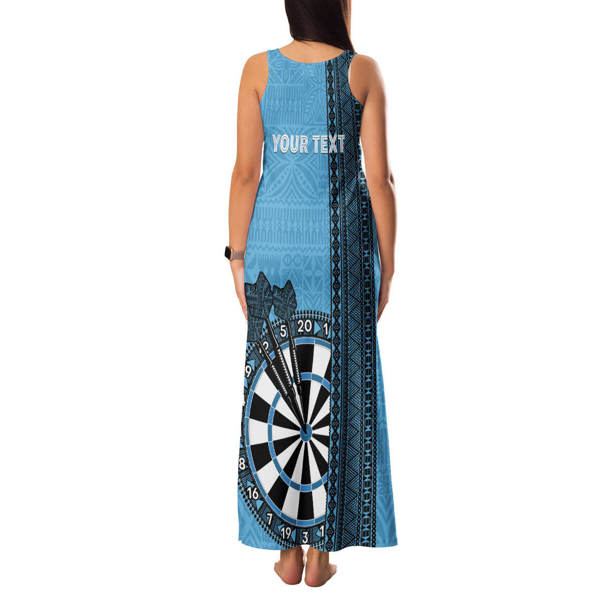 Personalised Fiji Darts Family Matching Tank Maxi Dress and Hawaiian Shirt Fijian Tapa Pattern - Blue
