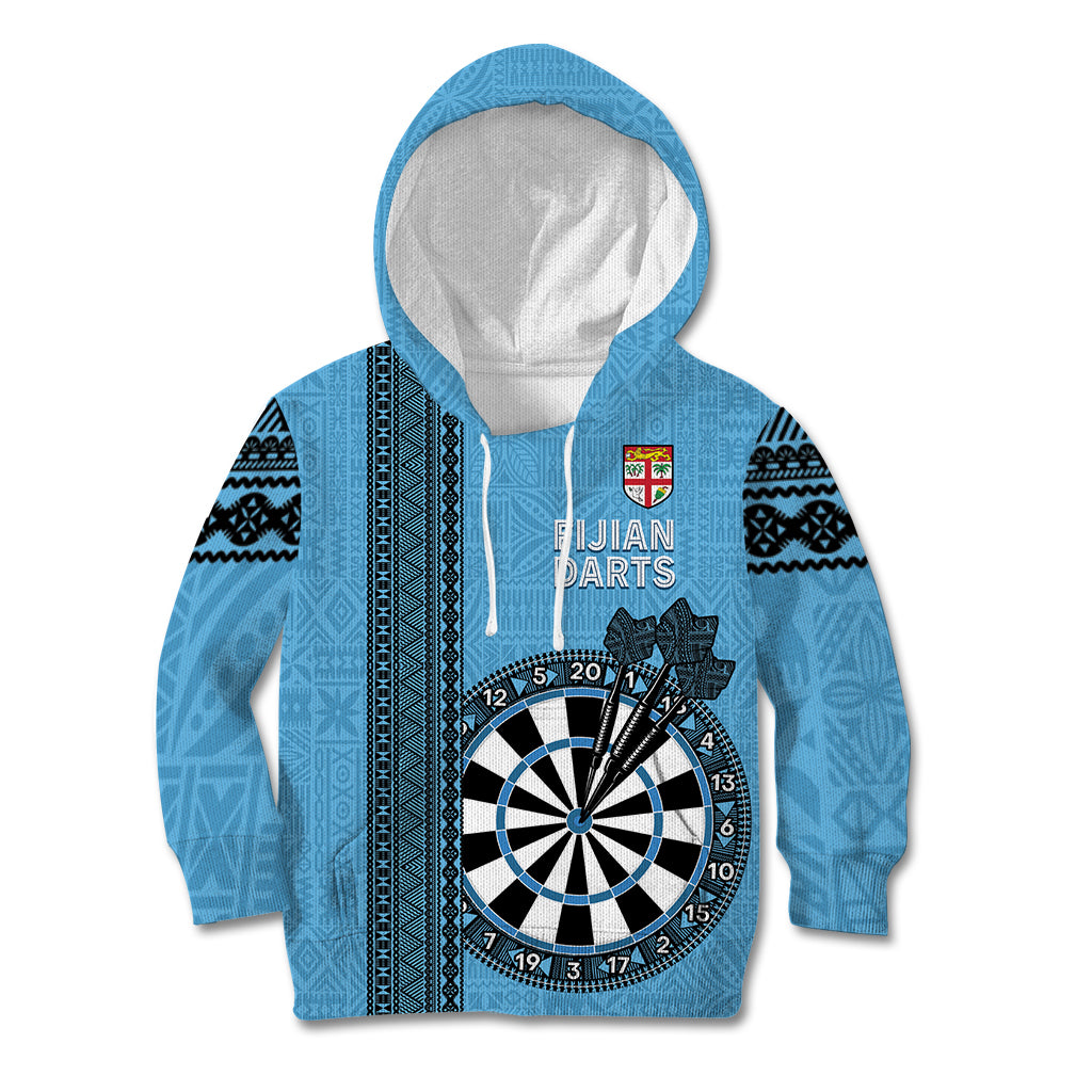 Personalised Fiji Darts Kid Hoodie Fijian Tapa Pattern - Blue