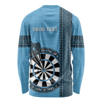 Personalised Fiji Darts Long Sleeve Shirt Fijian Tapa Pattern - Blue