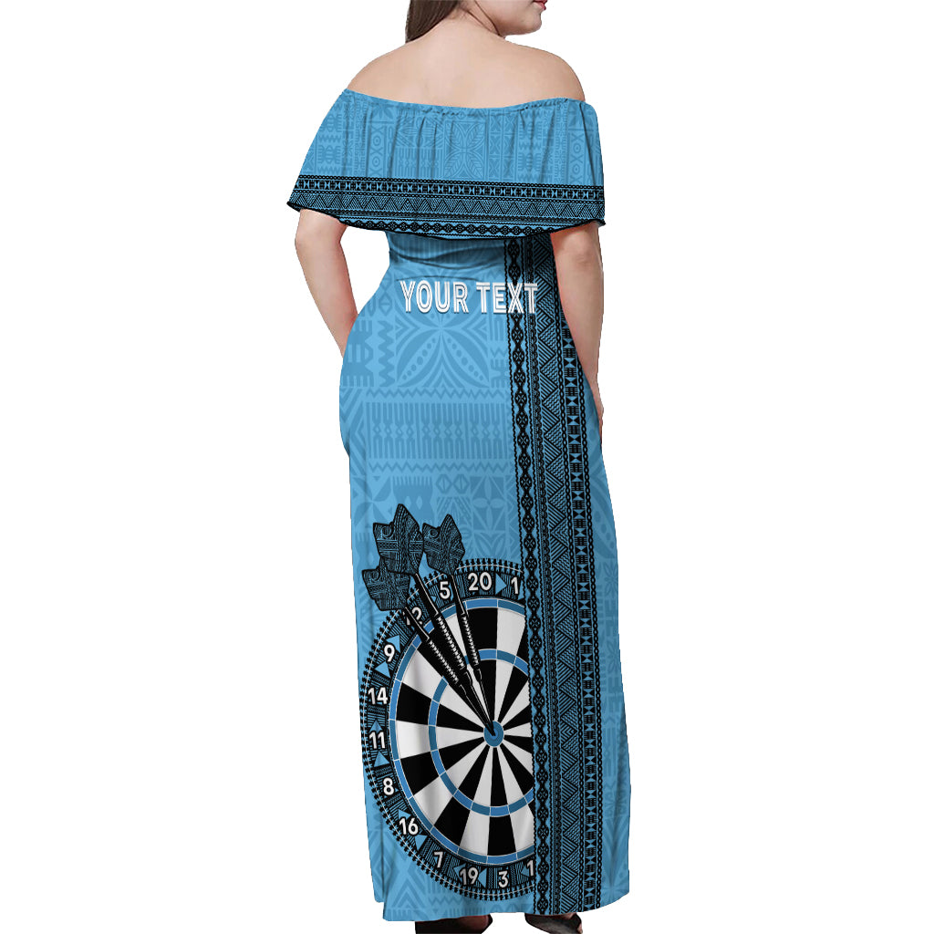 Personalised Fiji Darts Off Shoulder Maxi Dress Fijian Tapa Pattern - Blue