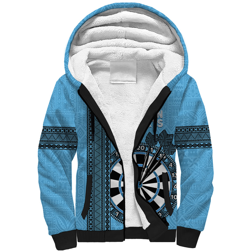 Personalised Fiji Darts Sherpa Hoodie Fijian Tapa Pattern - Blue