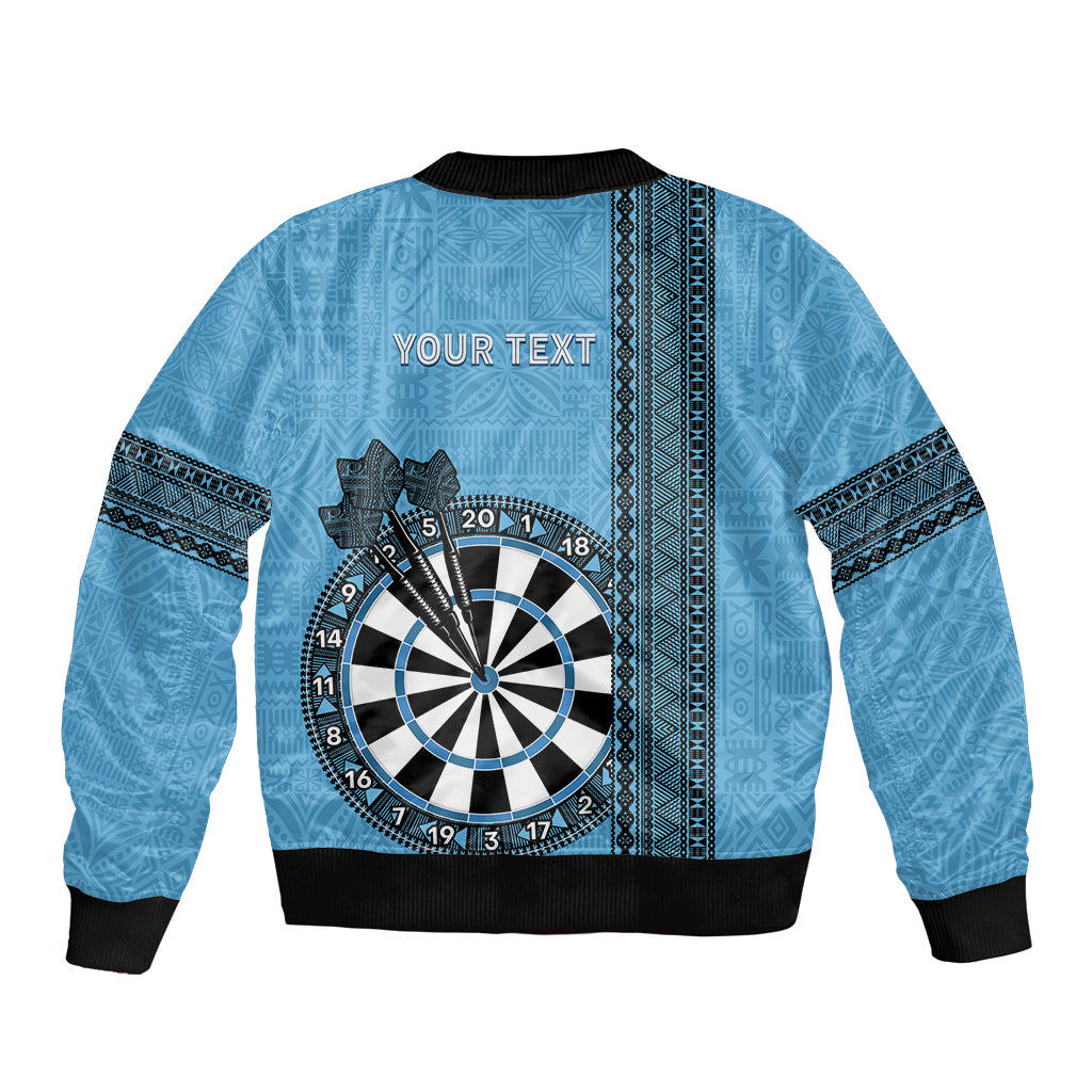 Personalised Fiji Darts Sleeve Zip Bomber Jacket Fijian Tapa Pattern - Blue
