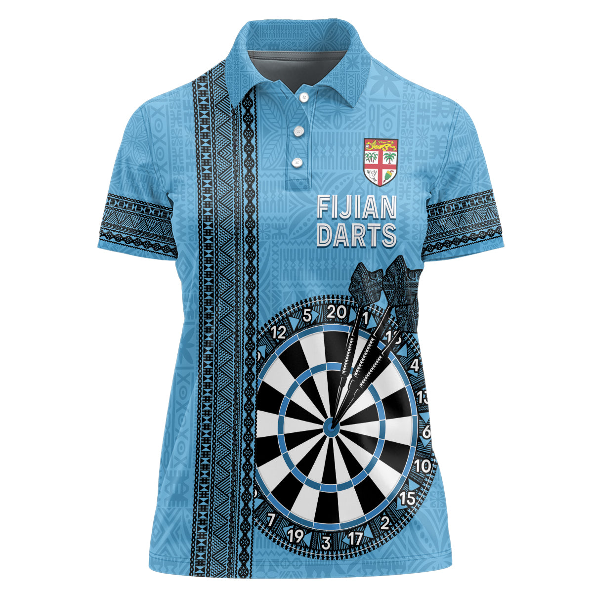 Personalised Fiji Darts Women Polo Shirt Fijian Tapa Pattern - Blue