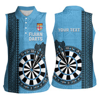 Personalised Fiji Darts Women Sleeveless Polo Shirt Fijian Tapa Pattern - Blue