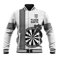 Personalised Fiji Darts Baseball Jacket Fijian Tapa Pattern - White