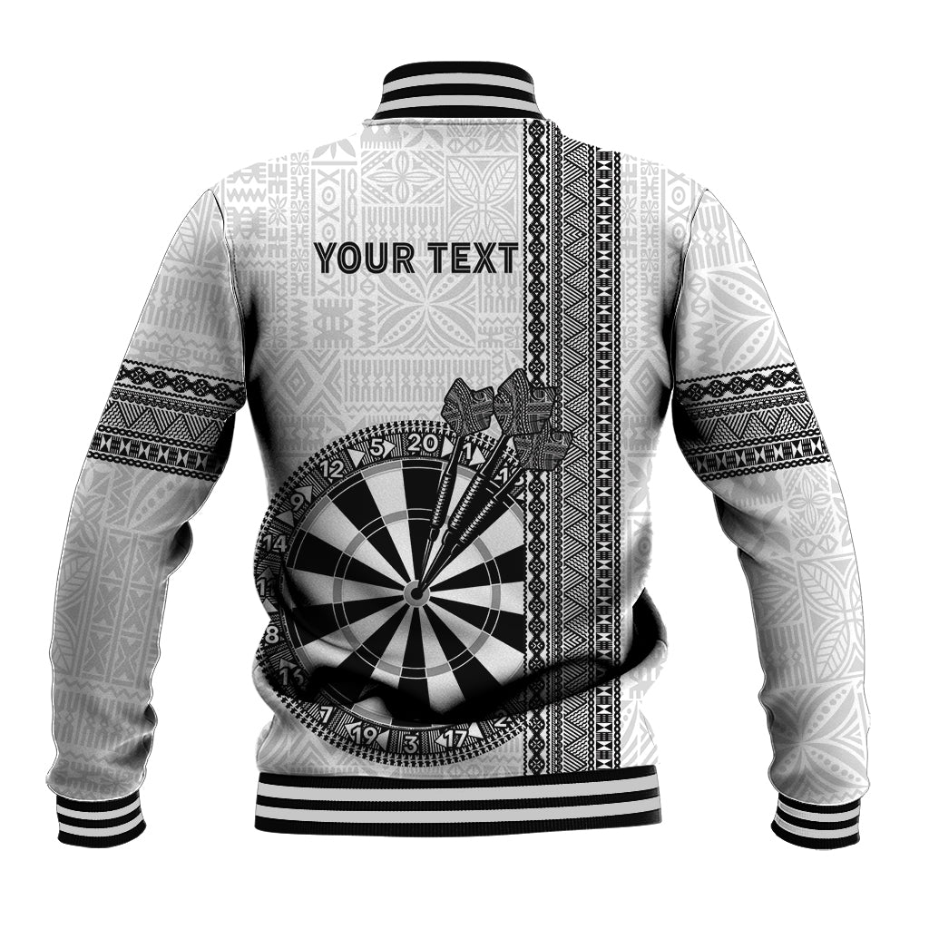 Personalised Fiji Darts Baseball Jacket Fijian Tapa Pattern - White